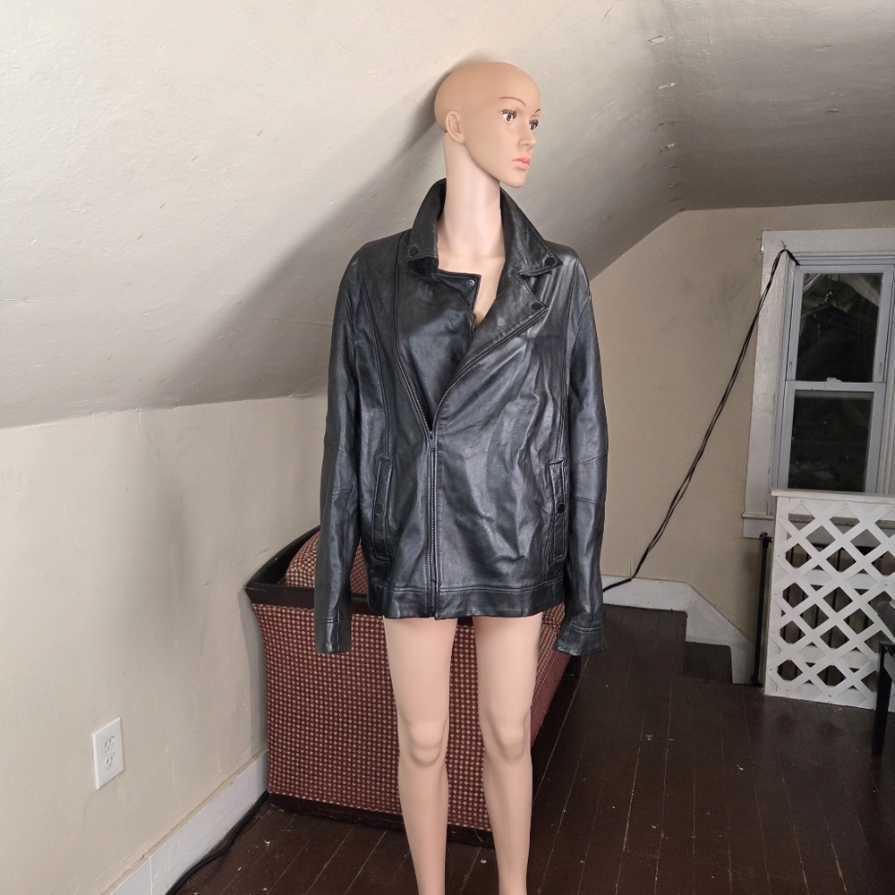 Ron Tomson‎ Los Angeles Black Leather Moto Jacket Asymmetrical Zip Size XXL